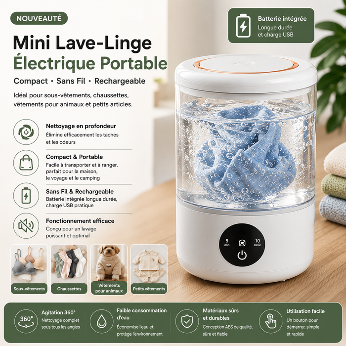 Mini Lave-Linge Électrique Portable USB – Rechargeable