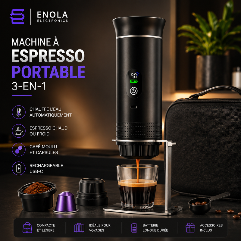 Machine à Espresso Portable 3-en-1 Rechargeable USB-C