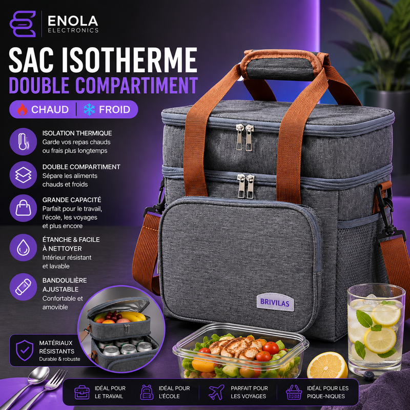 Sac Lunch Isotherme Double Étage – Voyage , Travail & École 🚸