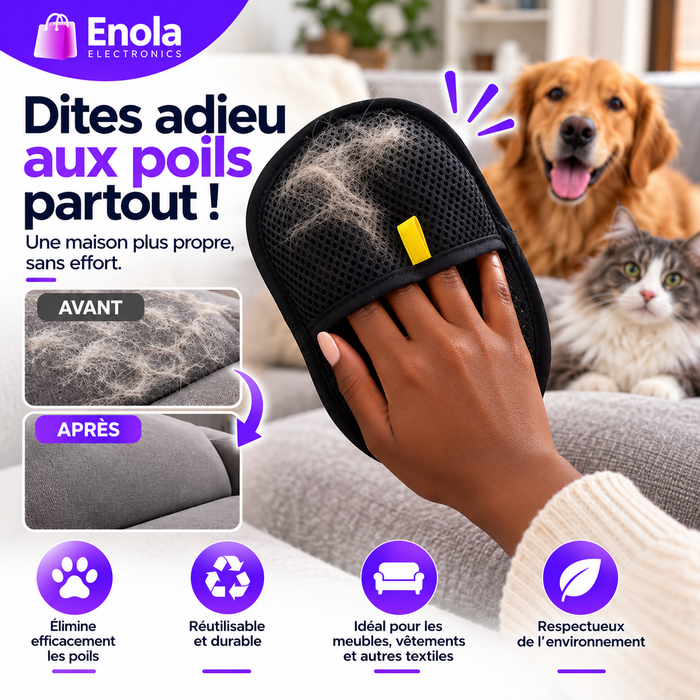 Brosse anti-poils réutilisable pour chats et chiens