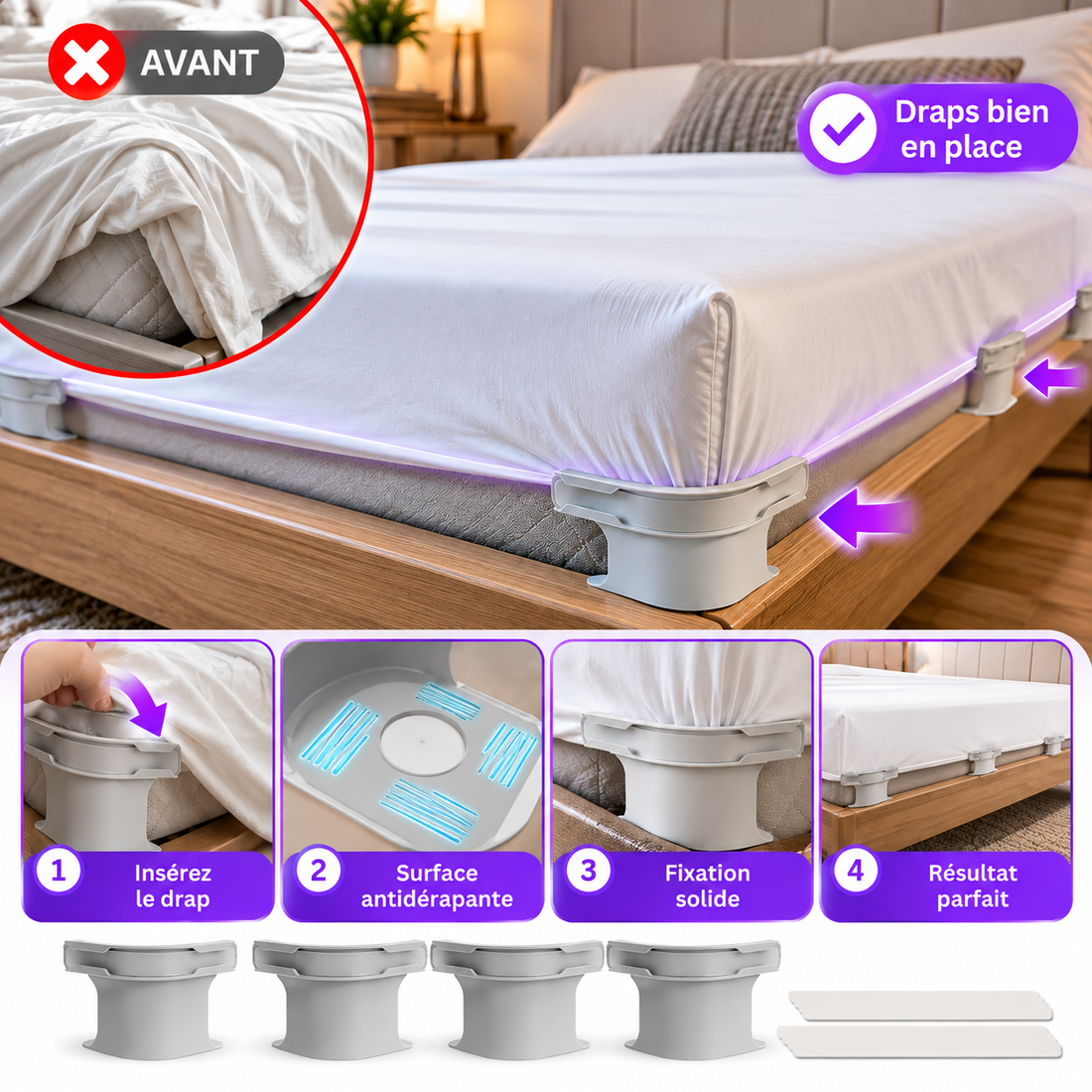 Fixateurs de Draps Antidérapants pour Matelas