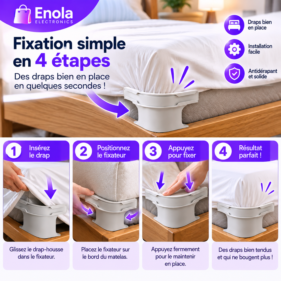 Fixateurs de Draps Antidérapants pour Matelas